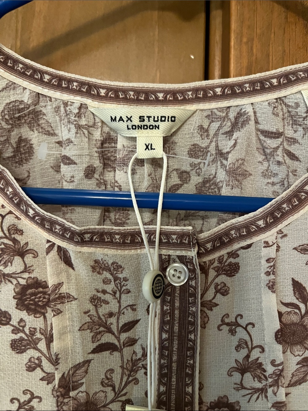 Max Studio Cream Blouse with Brown Floral Print - Picture 2 of 7